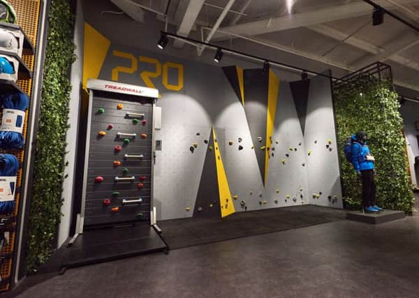 The in-house climbing walls, which are an innovative feature of the new Pro superstore in Shirebrook.