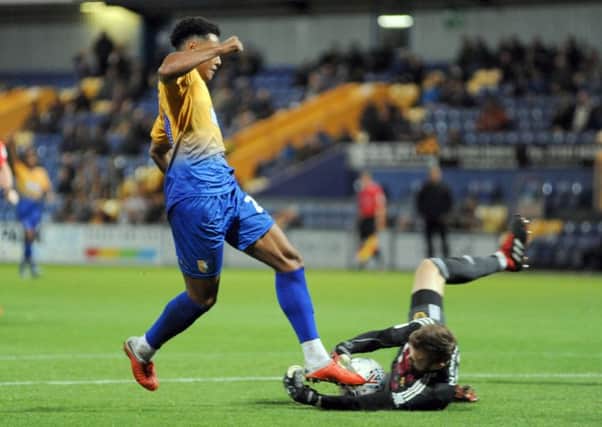 Mansfield Town v Wolves U21 Jordan Graham gets close in the first half. Pics by Anne Shelley.