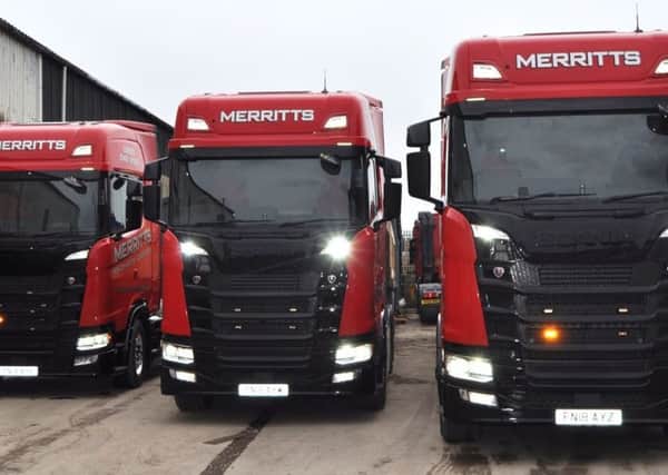 Part of Merritts' fleet of trucks.