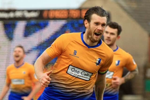 Mansfield Town v Chesterfield FC at the One Call Stadium. Sky Bet League 2 - November 25th 2017. Mansfield player Zander Diamond scores. Picture: Chris Etchells
