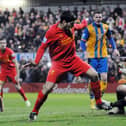 That controversial Luis Suarez goal in Stags' biggest FA Cup tie of recent seasons, at home to Liverpool in 2013.