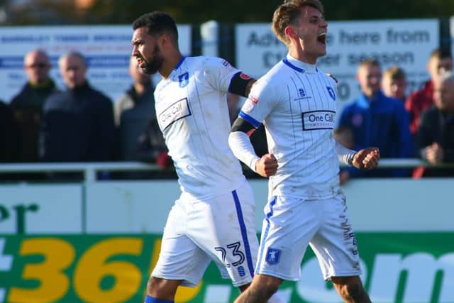 Danny Rose of Mansfield Town celebrates scoring the 2nd goal against Shaw Lane AFC  during the FA Cup match between Shaw Lane AFC and Mansfield Town at Sheerien Park, Barnsley, England on 4 November 2017 Photo by Stephen Gaunt/PRiME Media Images