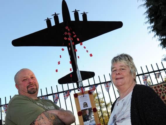 Martin and Christine Shaw with the replica Lancaster Bomber that Martin has made to honour Christine's Uncle, Horace Jame Flowers, who was a gunner in the WW2.
