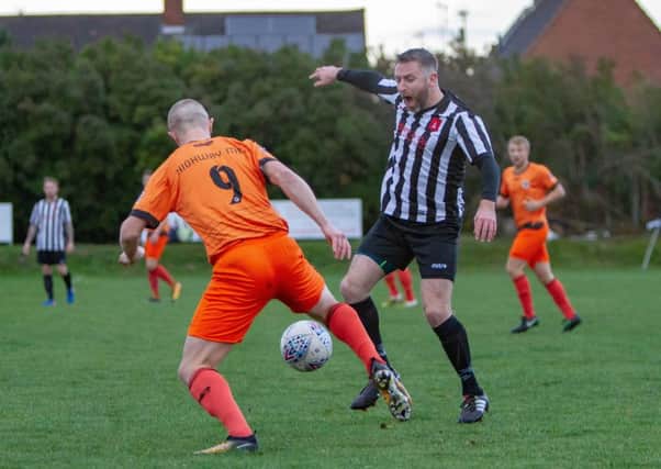 Action from Clipstones 5-1 defeat at home to Newark Flowserve on Saturday. (PHOTO BY: Daniel Walker)