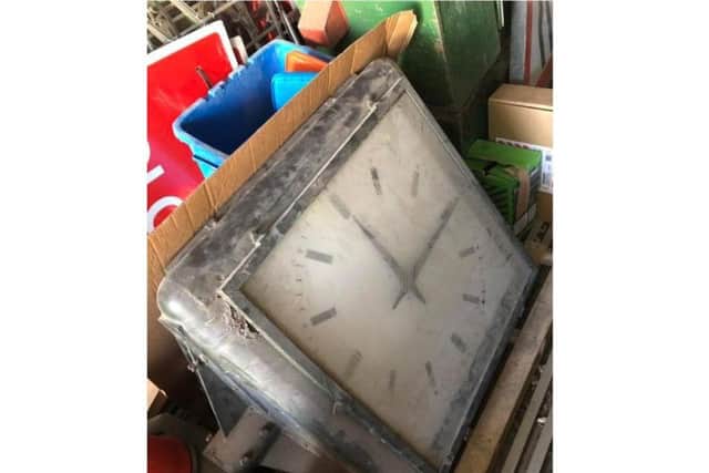 The clock in storage taken by Jason Zadrozny