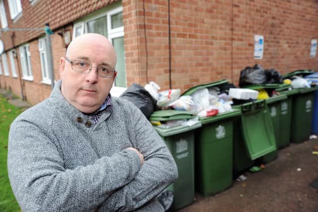 Bins issue MDC. Residents are complaining that their bins are not being collected properly and their provision for bins has been reduced by the council. Tim O'Sullivan