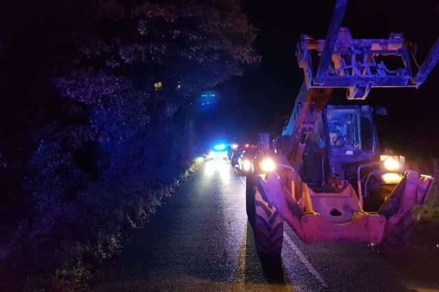 A stolen JCB was stopped near Selston on Friday night and its driver arrested after a joint police pursuit across county lines.