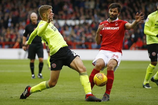 Claudio Yacob in action on his Forest debut against Sheffield United. (PHOTO BY: Simon Bellis/Sportimage)