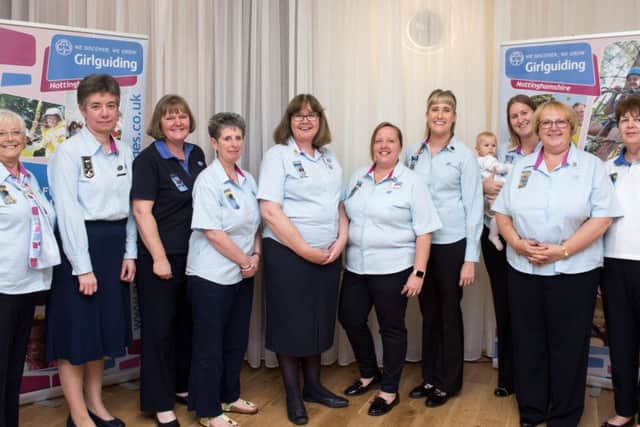 The Mansfield contingent at the ceremony, from left: Kathy Straw, Joy Whittemore, Helen Oates,  Julie Patman,  Jackie Brocklehurst (county commissioner),  Kirsty Pogson, Kayleigh Hunt (both assistant county commissioners), Heather Watson, Catherine Leaver and Jacqueline Kiszel. Photo: Tracey Whitefoot