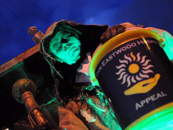 Lee Buckley 'demanding money with menaces' all for a good cause - the John Eastwood Hospice being the beneficiary of Halloween malevolence at his Vale Road home in Mansfield Woodhouse.