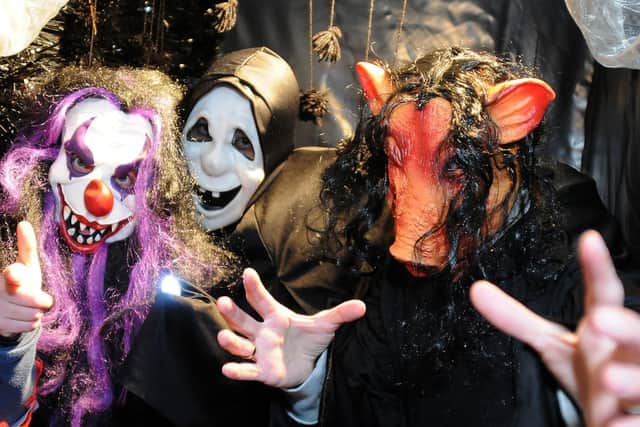 Ghosts and ghouls awaiting visitors to Southwell Lane, Kirkby on Halloween.
