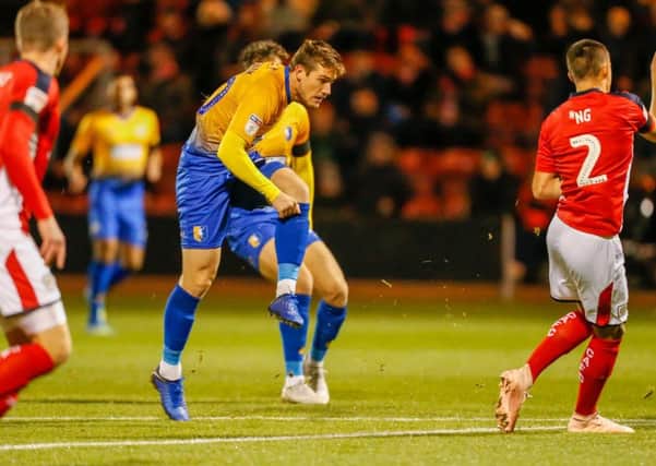 Picture Andrew Roe/AHPIX LTD, Football, EFL Sky Bet League Two, Crewe Alexandra v Mansfield Town, Gresty Road, 30/10/2018, K.O 7.45pm

Mansfield's Timi Elsnik scores the opening goal

Andrew Roe>>>>>>>07826527594