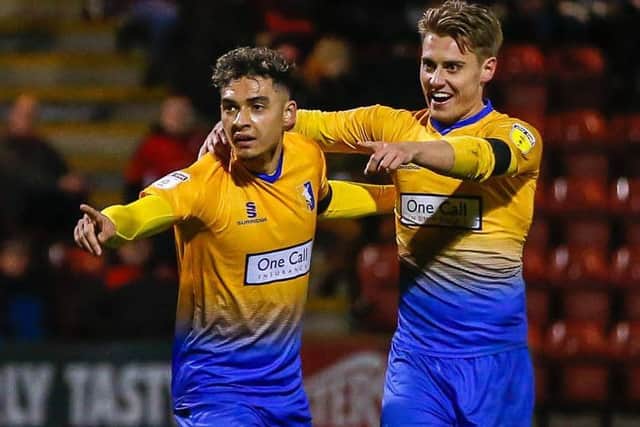 Picture Andrew Roe/AHPIX LTD, Football, EFL Sky Bet League Two, Crewe Alexandra v Mansfield Town, Gresty Road, 30/10/2018, K.O 7.45pm
Mansfield's Tyler Walker celebrates his goal with Danny Rose
Andrew Roe>>>>>>>07826527594