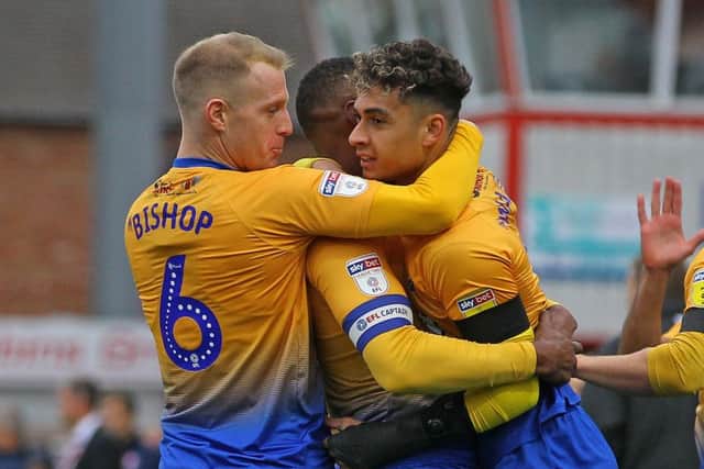 Picture by Gareth Williams/AHPIX.com; Football; Sky Bet League Two; Cheltenham Town v Mansfield Town; 03/11/18 KO 15:00; The Jonny Rocks Stadium; copyright picture; Howard Roe/AHPIX.com; Mansfield's Tyler Walker celebrates after heading home the opener at Cheltenham