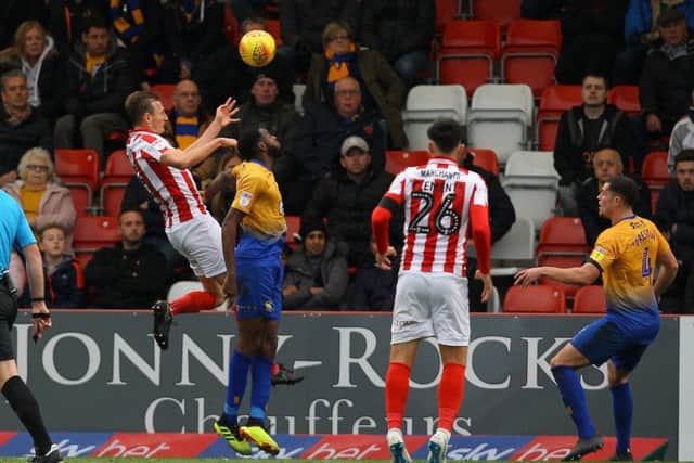 Picture by Gareth Williams/AHPIX.com; Football; Sky Bet League Two; Cheltenham Town v Mansfield Town; 03/11/18 KO 15:00; The Jonny Rocks Stadium; copyright picture; Howard Roe/AHPIX.com; Cheltenham's Will Boyle heads them into a 2-1 lead against Mansfield