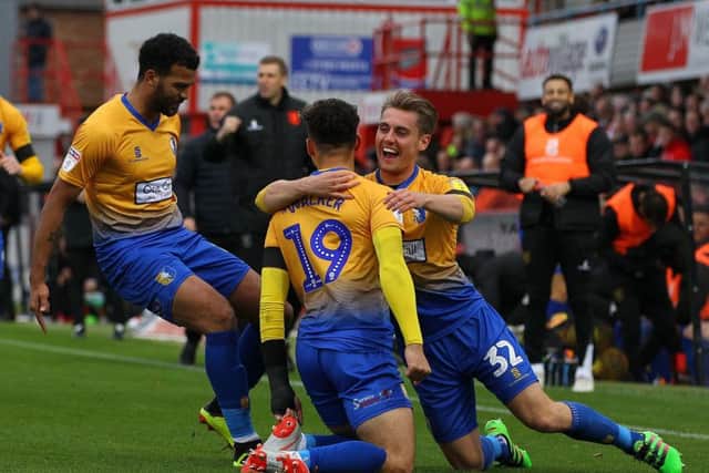 Picture by Gareth Williams/AHPIX.com; Football; Sky Bet League Two; Cheltenham Town v Mansfield Town; 03/11/18  KO 15:00; The Jonny Rocks Stadium; copyright picture; Howard Roe/AHPIX.com; Mansfield's Tyler Walker celebrates his opener at Cheltenham