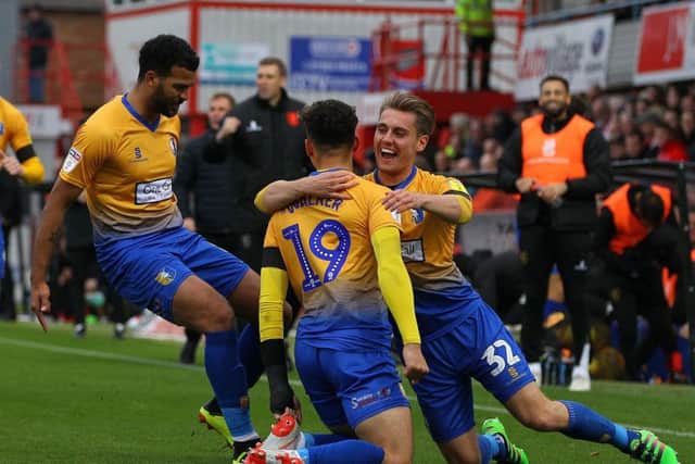 Picture by Gareth Williams/AHPIX.com; Football; Sky Bet League Two; Cheltenham Town v Mansfield Town; 03/11/18  KO 15:00; The Jonny Rocks Stadium; copyright picture; Howard Roe/AHPIX.com; Mansfield's Tyler Walker celebrates his opener at Cheltenham