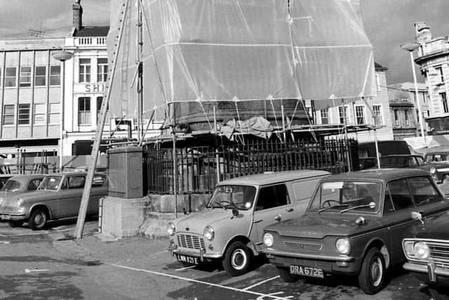 The memorial covered in scaffolding in 1968