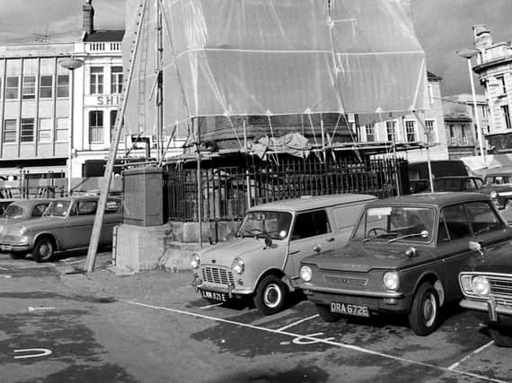 The memorial covered in scaffolding in 1968