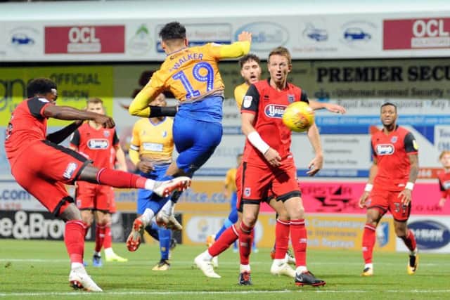 Mansfield Town v  Grimsby Town.Tyler Walker fires in the Stags' equaliser.