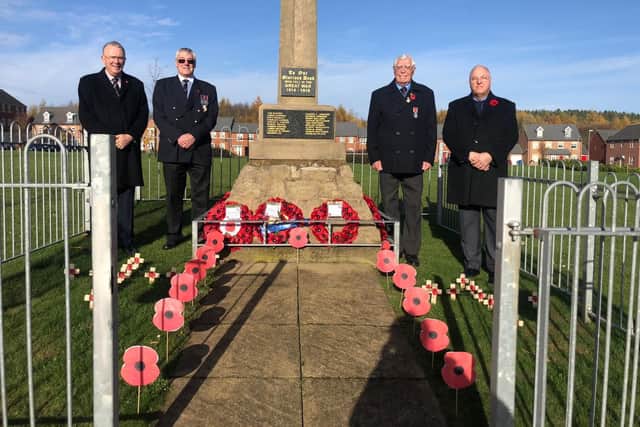 David Sneath, Brian Marples, Pete Hopkins and Cliff Meredith at the Warsop Vale Cenotaph