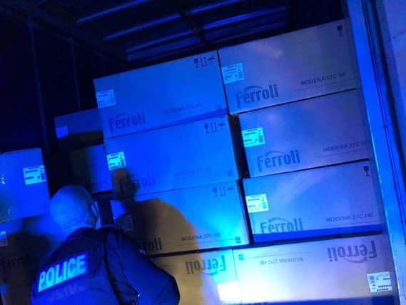 Two arrested after cloned lorry full of stolen boilers stopped in Derbyshire.