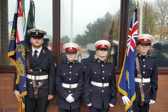 Connor Goulding, Christine Redmond, Abbie Bradbury and Joseph Horsop representing the Royal Navy Association and the Sea Cadets.