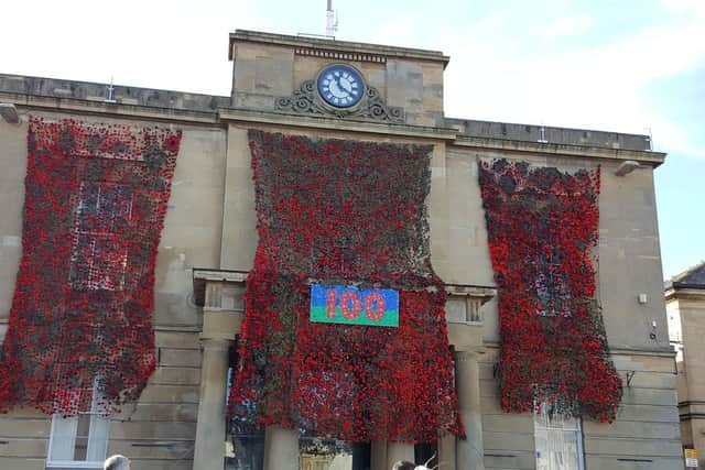 The poppy display on the Old Town Hall in Market Place.