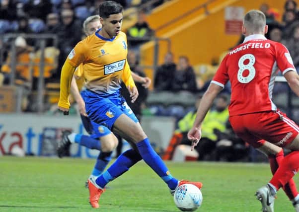 Mansfield Town v Scunthorpe Utd., Checkatrade Trophy.  
Nyle Blake sets up his 21st minute goal.