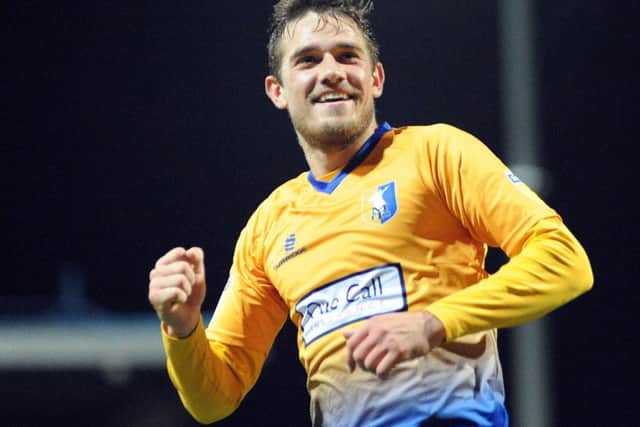 Timi Elsnik celebrates scoring the Stags' late winner.