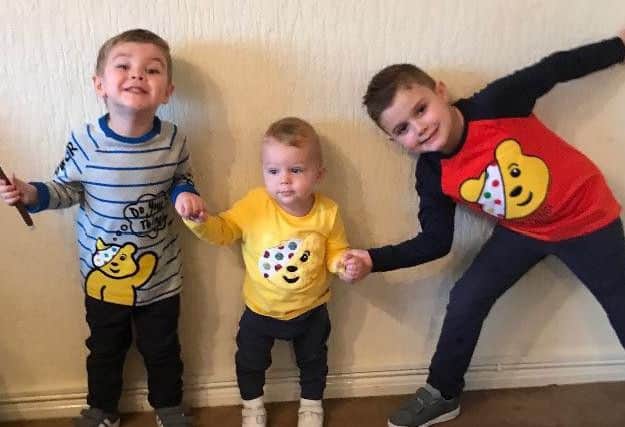 Finley, Zac and Reuben get into the spirit of Children in Need with their Pudsey Bear outfits
