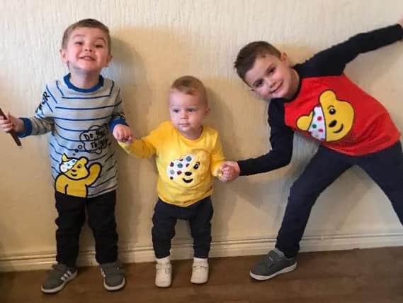 Finley, Zac and Reuben get into the spirit of Children in Need with their Pudsey Bear outfits