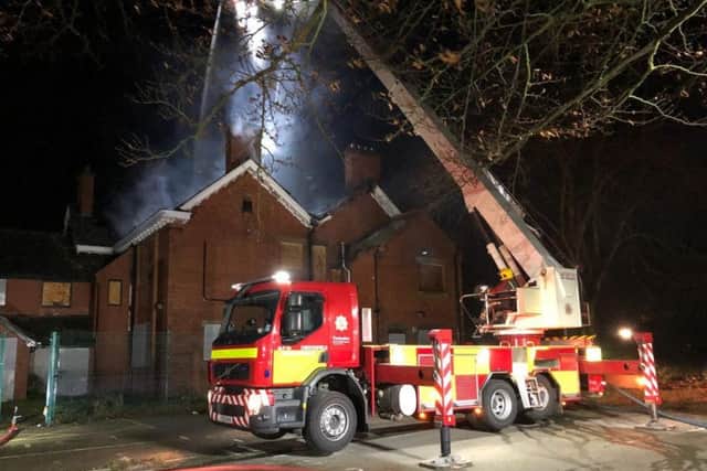 Firefighters tackle the blaze at the former Bolsover District Council offices