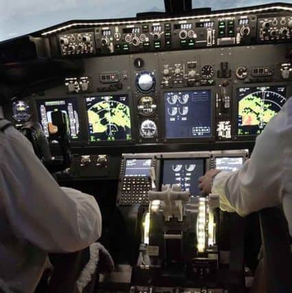 Inside the new 737 flgith simulator at Westair Blackpool Airport. The project is the work of commercial pilot Daniel May.