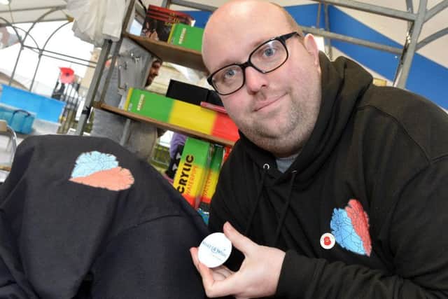 Daniel Stride started his own line of clothing in memory of his sister. Seen at Mansfield market.
