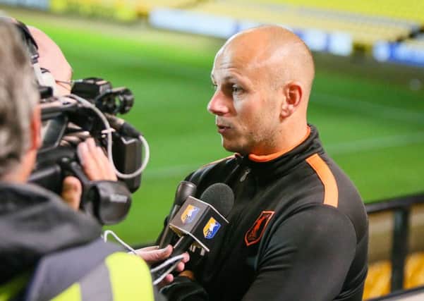 Mansfield Town's Manager Adam Murray speaks wih the Press - Pic Chris Holloway