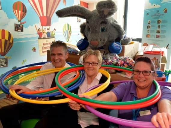 Paul Chadbourne, Jo Watts and Warren   the Radio Rabbit all  Mansfield 103.2, and Julia Smith, a play care Specialist from Ward 25 at Kings Mill Hospital.