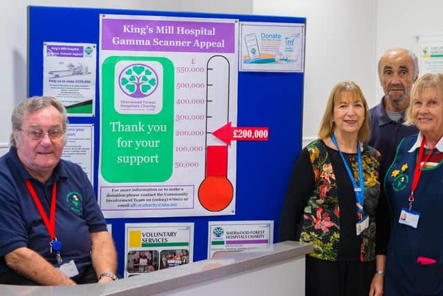 L-R Michael Clackworth, volunteer; Jayne Burkitt,
radiology services manager; John Deeming, volunteer; Maureen Harrison,
volunteer.