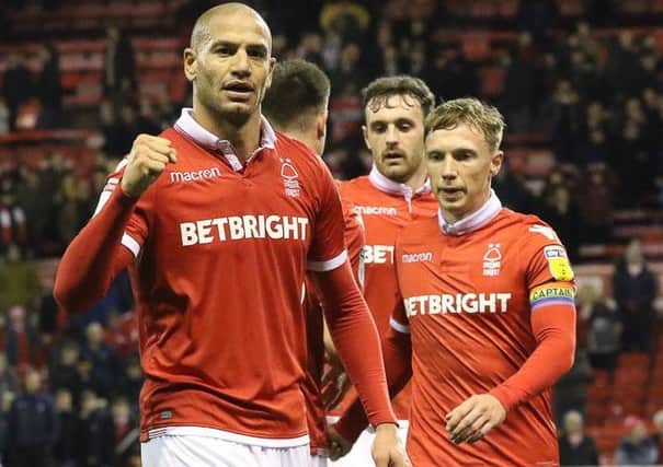 Nottingham Forest players celebrate after the 2-0 win over Ipswich Town FC at The City Ground Nottingham on 01-12-18 Image Jez Tighe