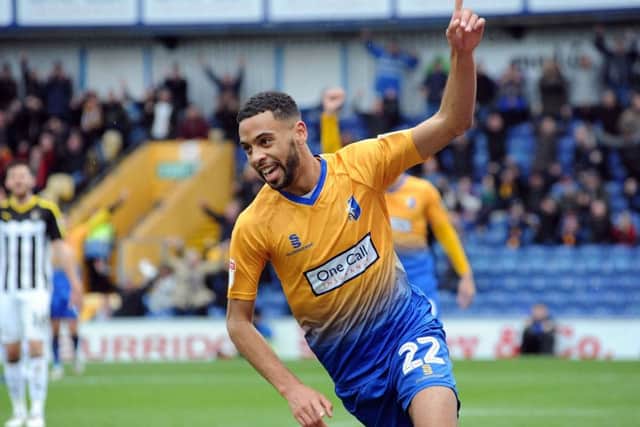 Mansfield Town v Notts County
CJ Hamilton celebrates his 37 minute goal.