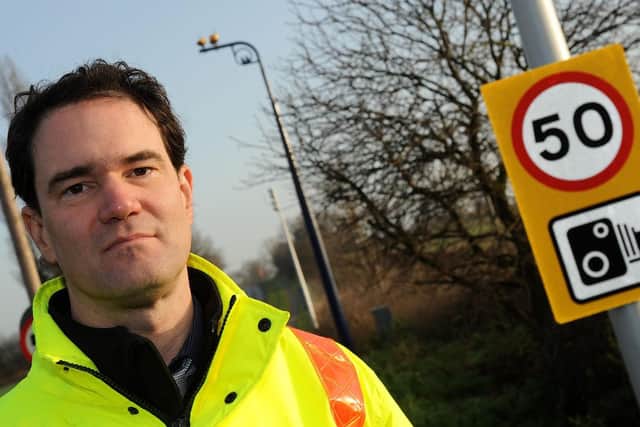 Casualty Reduction Manager, Simon Taylor, on Peafield Lane.