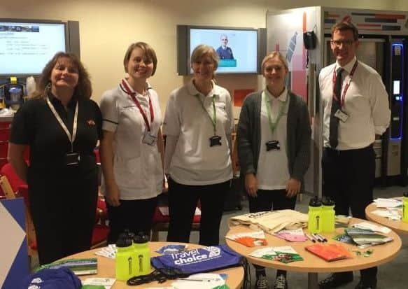 Chief executive Richard Mitchell (right) at the Travel Choice staff clinic at King's Mill Hospital.
