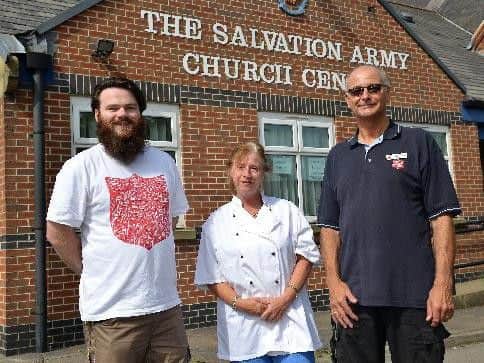 Corps Officer Callum Thompson, chef Gina Harrison and centre co-ordinator Stephen Hicks