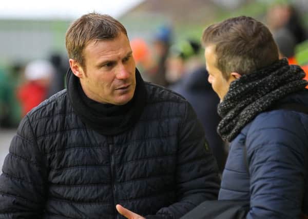 Picture by Gareth Williams/AHPIX.com; Football; Sky Bet League Two; Forest Green Rovers v Mansfield Town; 15/12/18  KO 15:00; The New Lawn; copyright picture; Howard Roe/AHPIX.com; Mansfield boss David Flitcroft chats to his opposite number Mark Cooper ahead of the match at Forest Green Rovers