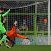Picture by Gareth Williams/AHPIX.com; Football; Sky Bet League Two; Forest Green Rovers v Mansfield Town; 15/12/18  KO 15:00; The New Lawn; copyright picture; Howard Roe/AHPIX.com; Rover's Reece Brown fires a shot on the Mansfield goal as keeper Conrad Logan scrambles across