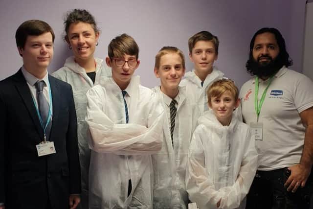 Volunteer students and mentors who worked on the project to create the sensory room at Meden School in Mansfield.