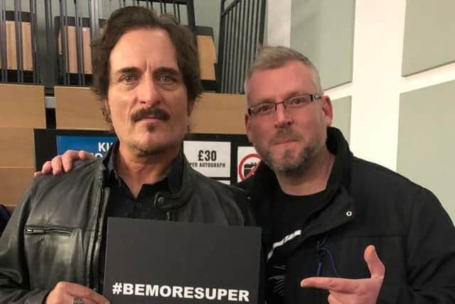 Bryan Garner, 39, with actor Kim Coates, who is best known for playing Tig Trager in Sons of Anarchy. (Image: Bryan Garner)