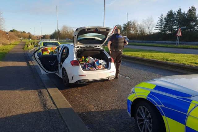Derbyshire Roads Policing Unit stopped the car near J27 of the M1 yesterday (December 24).