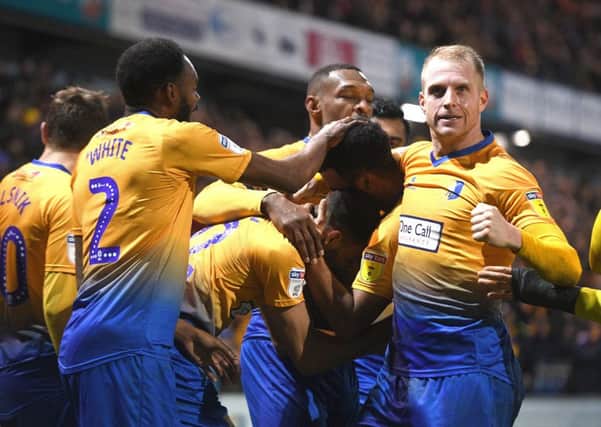 Picture Andrew Roe/AHPIX LTD, Football, EFL Sky Bet League Two, Mansfield Town v Bury, One Call Stadium, 26/12/18, K.O 3pm

Mansfield's players celebrate CJ Hamilton's goal

Andrew Roe>>>>>>>07826527594