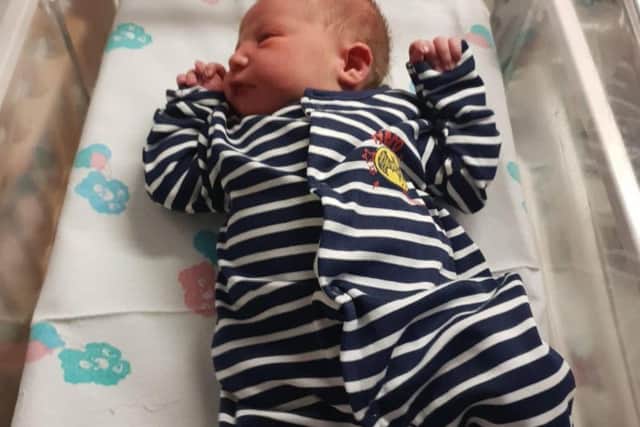 Noah Leo Storey was born at 3.08pm weighing 8lb.